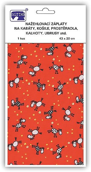 Nažehlovací záplaty s potiskem velké - koníci na červeném podkladu - visačka